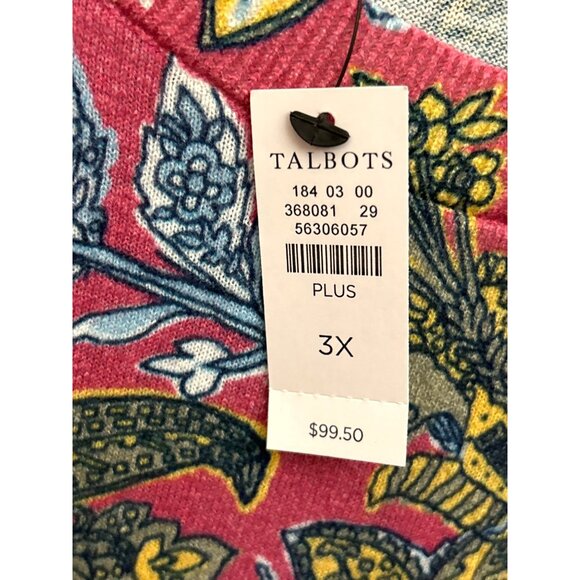 NWT Talbots Plus 3X Pink Yellow Bohemian Floral Print Sweater Artsy Classic - Picture 3 of 5